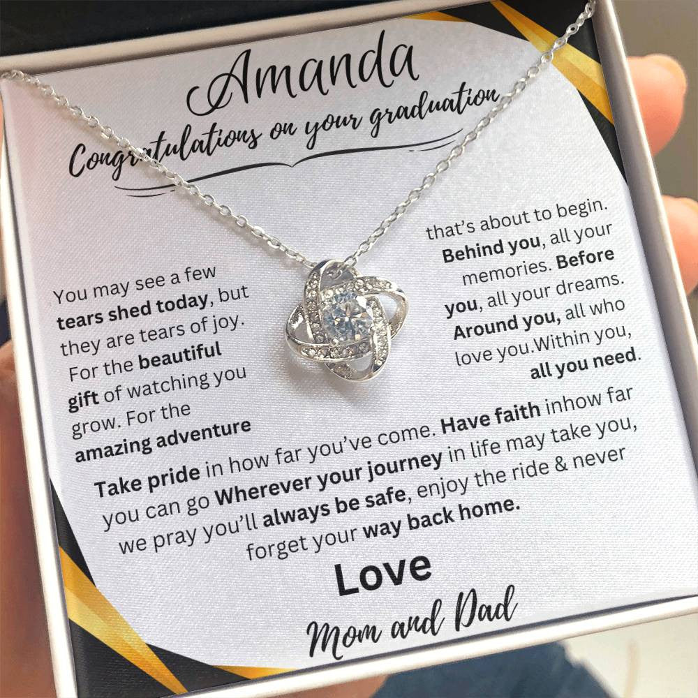 Personalized Graduate Love Knot Necklace | "Take Pride In How Far You've Come"