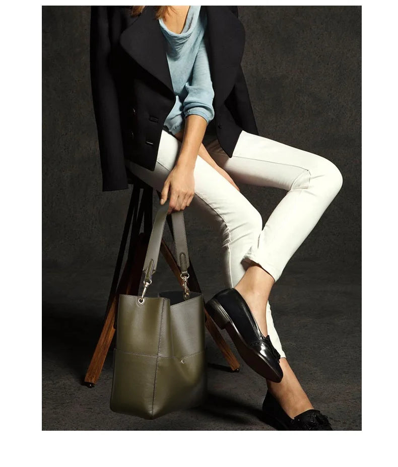 Genuine Leather Women's Bucket Shoulder Bag High | Quality Cowhide | Cross body Bag