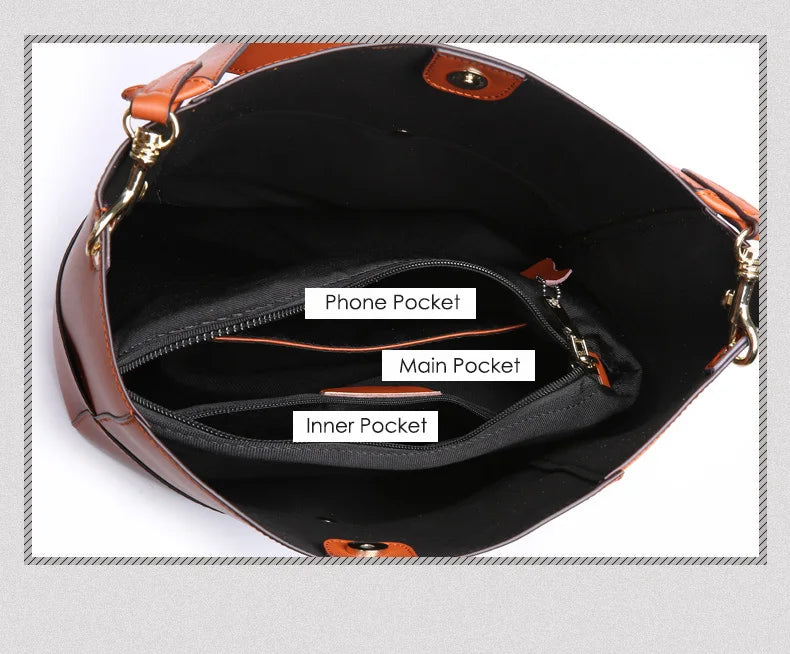 Genuine Leather Women's Bucket Shoulder Bag High | Quality Cowhide | Cross body Bag