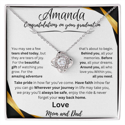 Personalized Graduate Love Knot Necklace |"Take Pride In How Far You’ve Come"