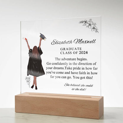 Personalized Graduation Acrylic  Plaque | Go Confidently In The Direction Of Your Dreams | Daughter's Graduation
