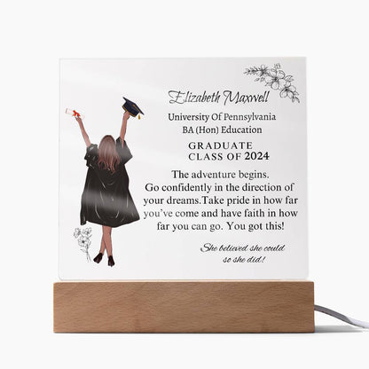Personalized Graduation Acrylic Plaque | The Adventure begins | Daughter Graduation