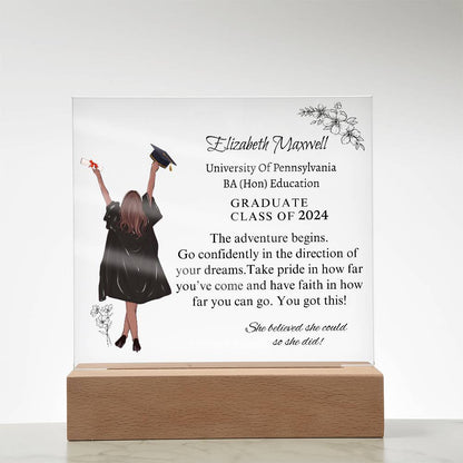Personalized Graduation Acrylic  Plaque | Go Confidently In The Direction Of Your Dreams | Daughter's Graduation