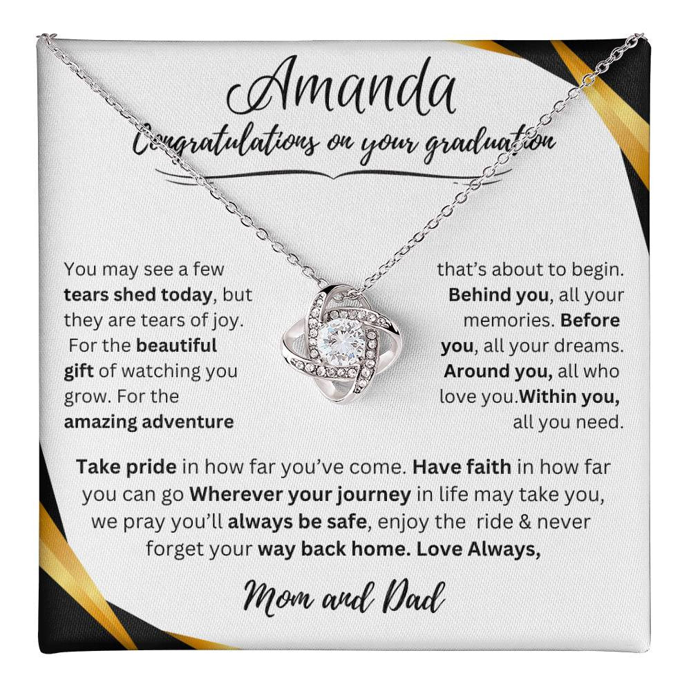 Personalized Graduate Love Knot Necklace |"Take Pride In How Far You’ve Come."| Congratulations!