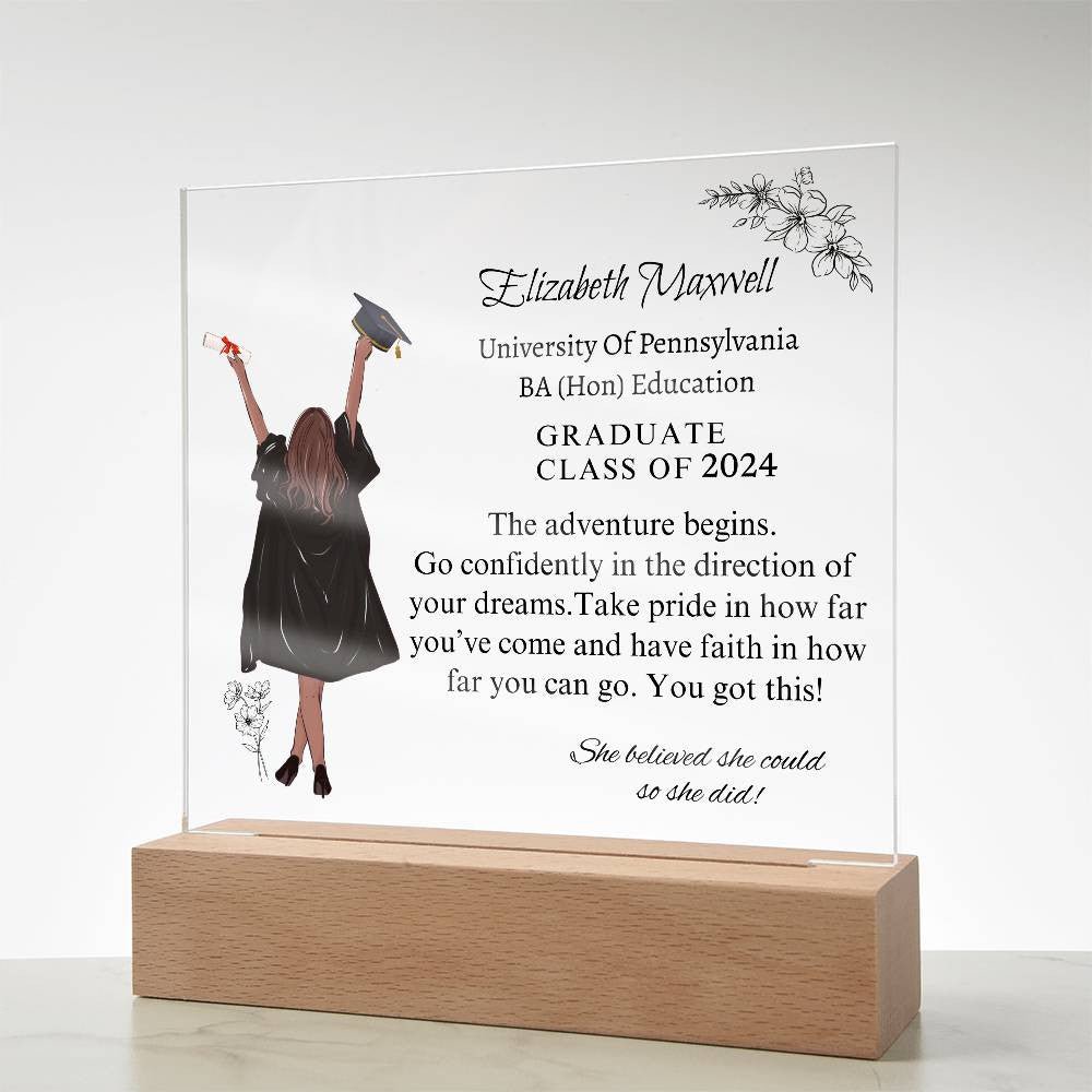Personalized Graduation Acrylic Plaque | The Adventure begins | Daughter Graduation