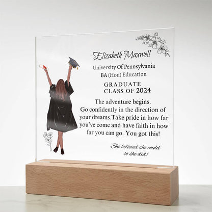 Personalized Graduation Acrylic Plaque | The Adventure begins | Daughter Graduation