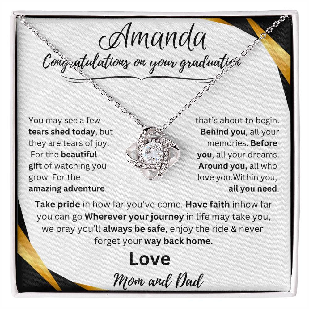 Personalized Graduate Love Knot Necklace | "Take Pride In How Far You've Come"