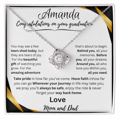 Personalized Graduate Love Knot Necklace | "Take Pride In How Far You've Come"