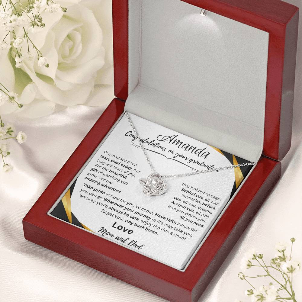 Personalized Graduate Love Knot Necklace | "Take Pride In How Far You've Come"