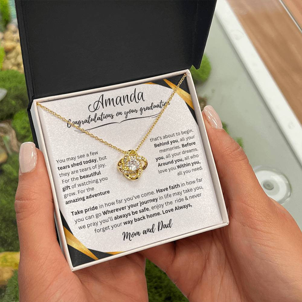 Personalized Graduate Love Knot Necklace |"Take Pride In How Far You’ve Come."| Congratulations!