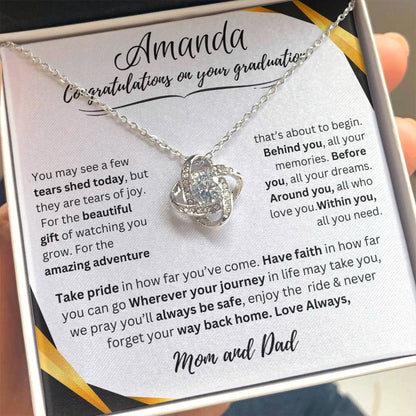 Personalized Graduate Love Knot Necklace |"Take Pride In How Far You’ve Come."| Congratulations!