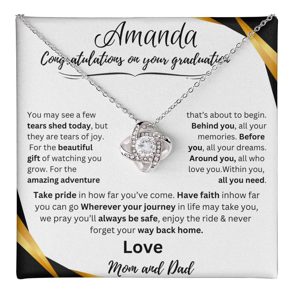 Personalized Graduate Love Knot Necklace | "Take Pride In How Far You've Come"