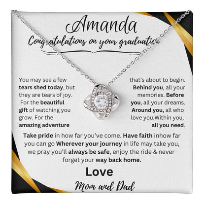 Personalized Graduate Love Knot Necklace | "Take Pride In How Far You've Come"