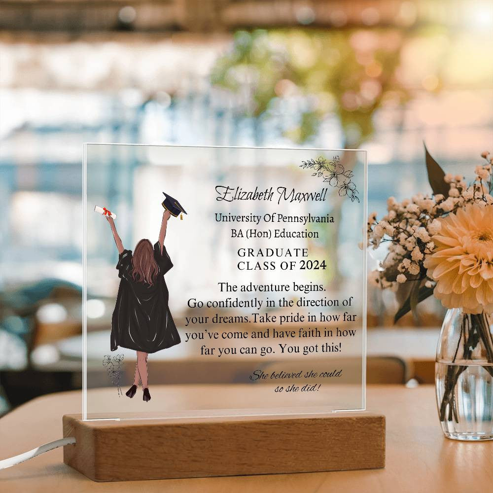 Personalized Graduation Acrylic Plaque | The Adventure begins | Daughter Graduation