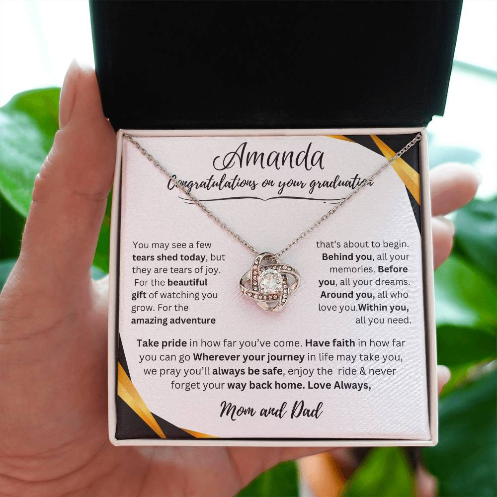 Personalized Graduate Love Knot Necklace |"Take Pride In How Far You’ve Come."| Congratulations!