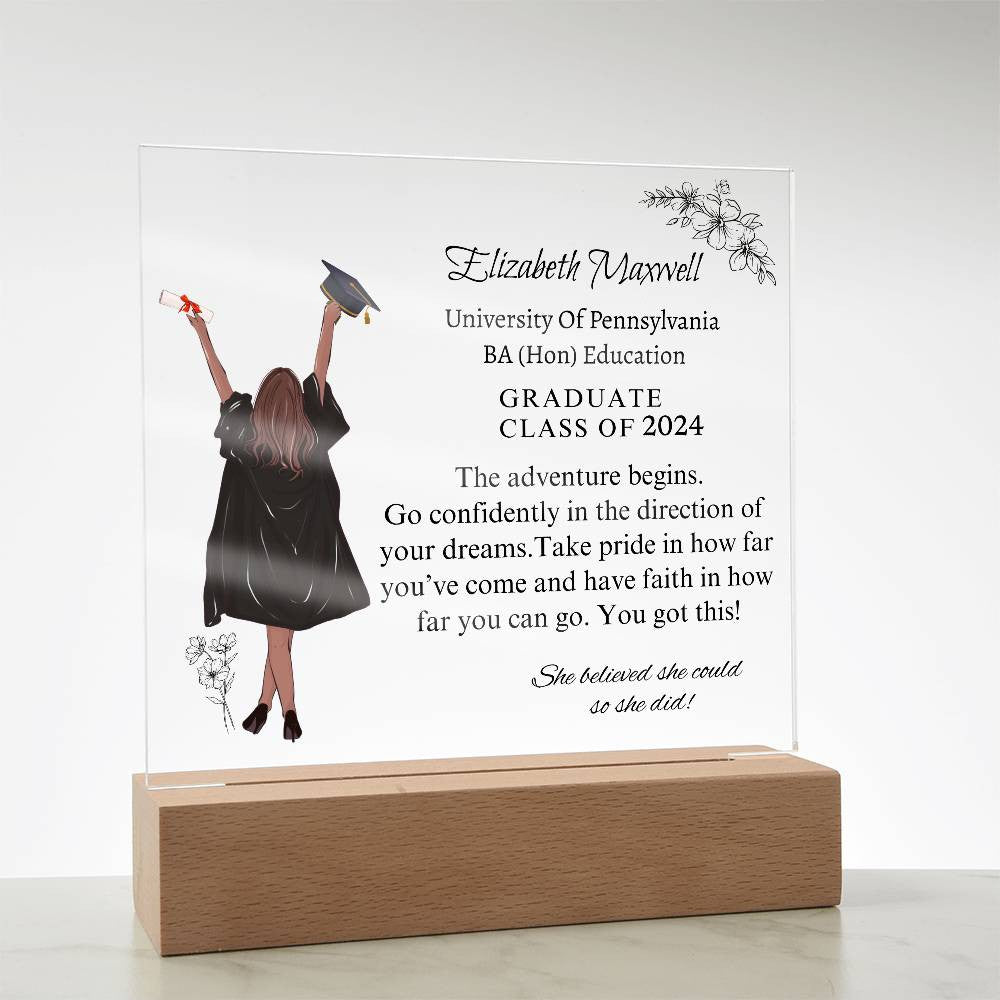 Personalized Graduation Acrylic Plaque | The Adventure begins | Daughter Graduation
