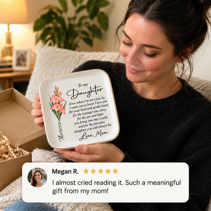 Personalized Daughter Jewelry Dish with Birth Flower & Name | Gift from Mom