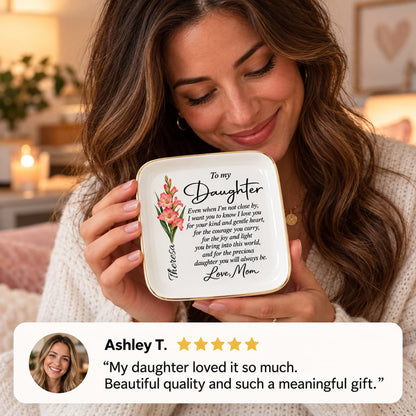 Personalized Daughter Jewelry Dish with Birth Flower & Name | Gift from Mom