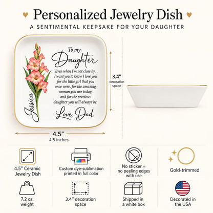 Personalized Daughter Jewelry Dish with Birth Flower & Name | Gift from Mom