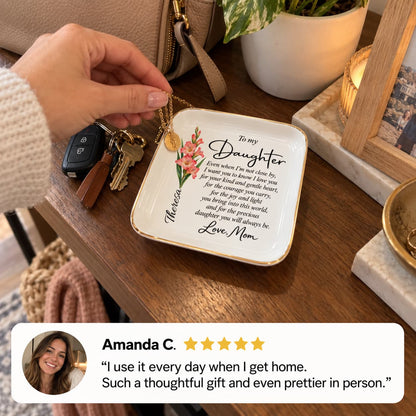 Personalized Daughter Jewelry Dish with Birth Flower & Name | Gift from Mom