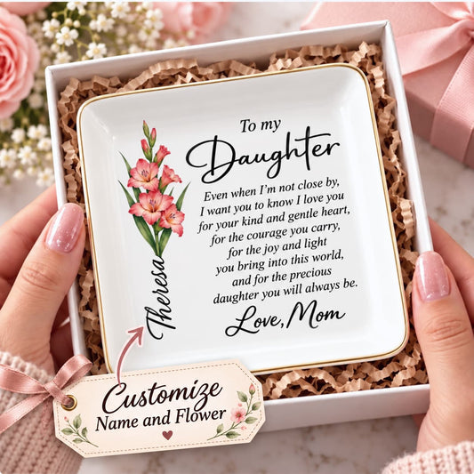 Personalized Daughter Jewelry Dish with Birth Flower & Name | Gift from Mom