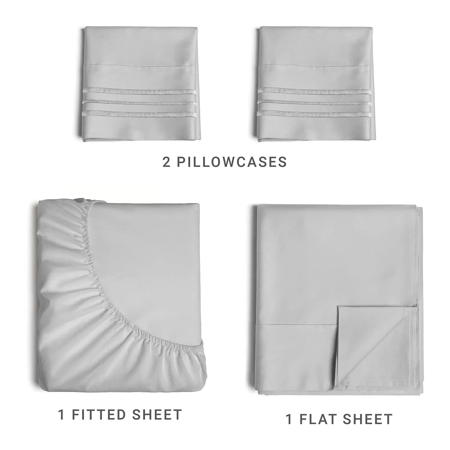Battilo Double Bed Sheets 4 Pieces Set Fitted Sheet Flat Sheet with Pillowscase Luxury Cooling King Queen Full Size Bedding Set