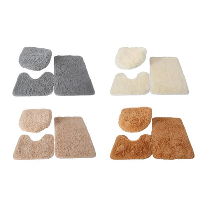 3x Absorbent Bath Rugs Set Toilet Lid Cover Bath Mat U Shape