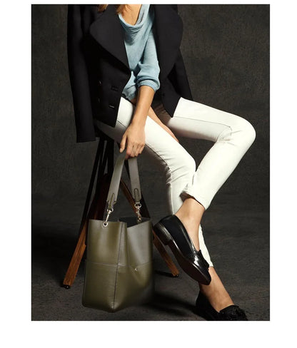 Genuine Leather Women's Bucket Shoulder Bag  High | Quality Cowhide | Cross body Bag