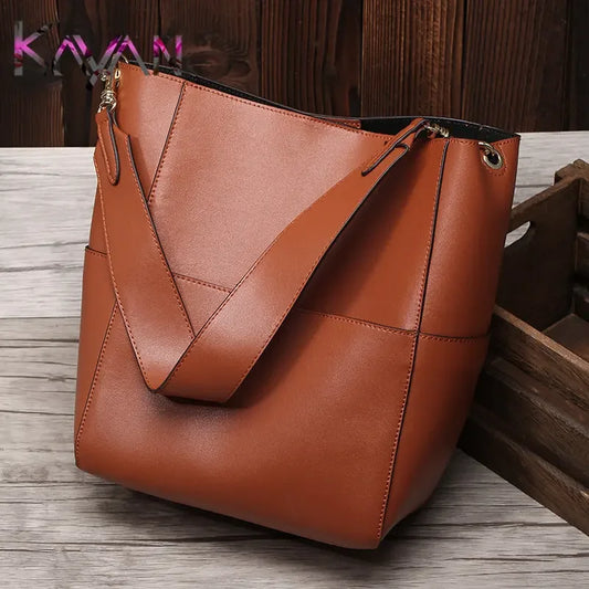 Genuine Leather Women's Bucket Shoulder Bag  High | Quality Cowhide | Cross body Bag