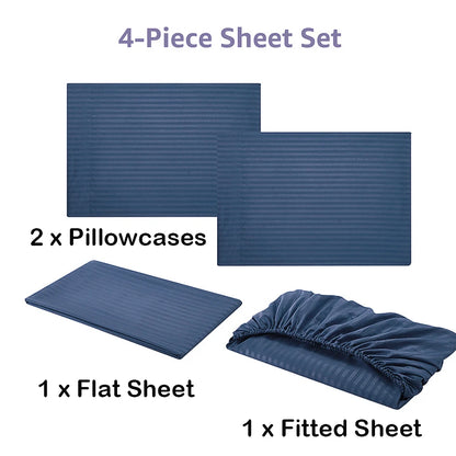 Battilo Bed Sheets 4 Pieces Set Cooling Fitted&Flat Sheet with Pillowcase Solid Stripe Bedding Set For Twin/Full/Queen/King Size