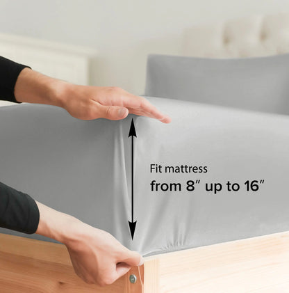 Battilo Double Bed Sheets 4 Pieces Set Fitted Sheet Flat Sheet with Pillowscase Luxury Cooling King Queen Full Size Bedding Set