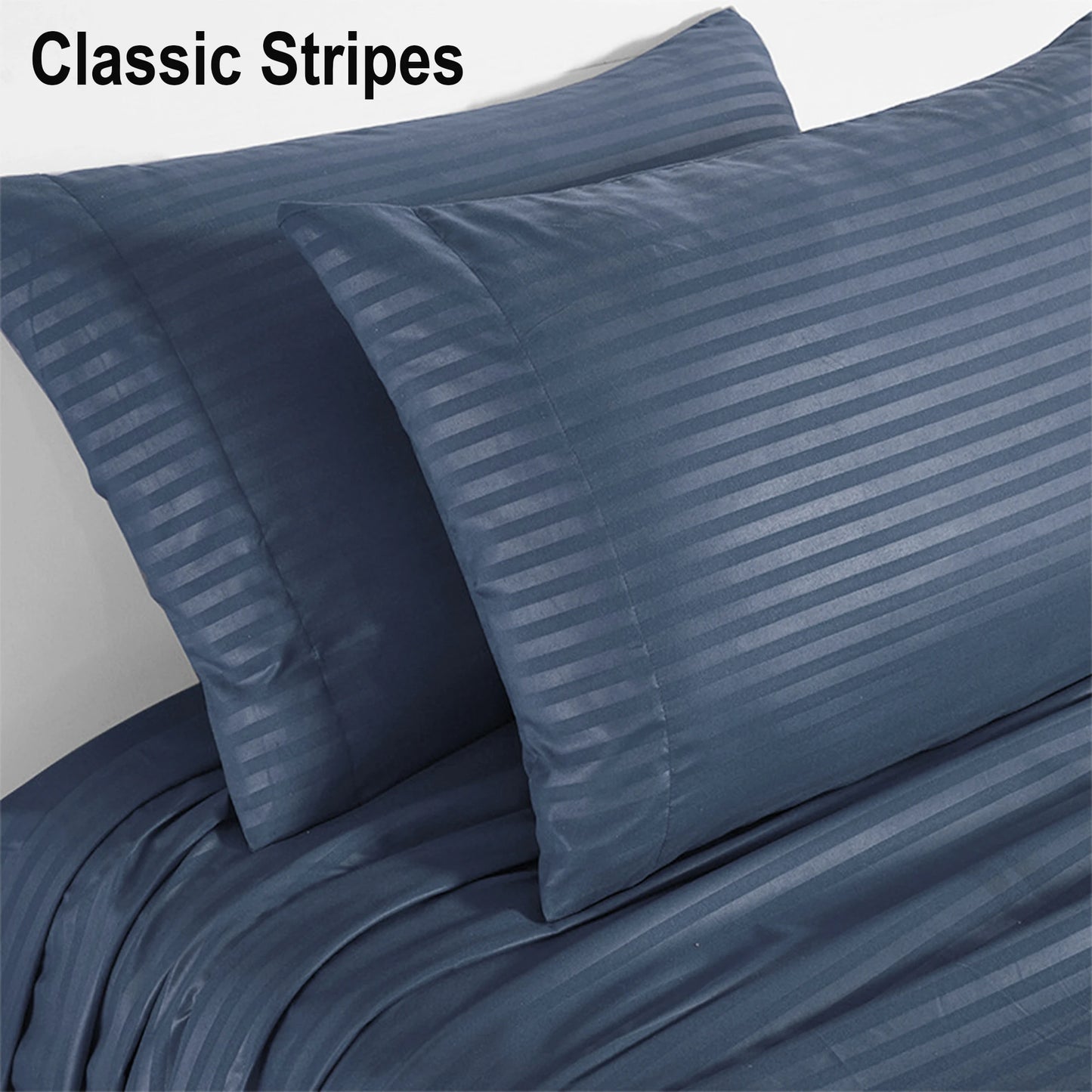 Battilo Bed Sheets 4 Pieces Set Cooling Fitted&Flat Sheet with Pillowcase Solid Stripe Bedding Set For Twin/Full/Queen/King Size