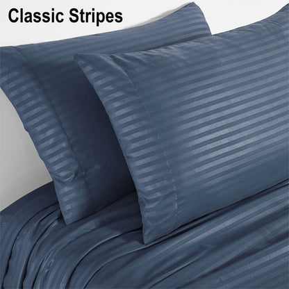 Battilo Bed Sheets 4 Pieces Set Cooling Fitted&Flat Sheet with Pillowcase Solid Stripe Bedding Set For Twin/Full/Queen/King Size