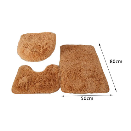 3x Absorbent Bath Rugs Set Toilet Lid Cover Bath Mat U Shape
