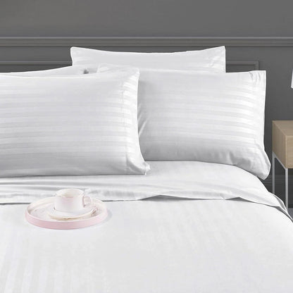 Battilo Bed Sheets 4 Pieces Set Cooling Fitted&Flat Sheet with Pillowcase Solid Stripe Bedding Set For Twin/Full/Queen/King Size