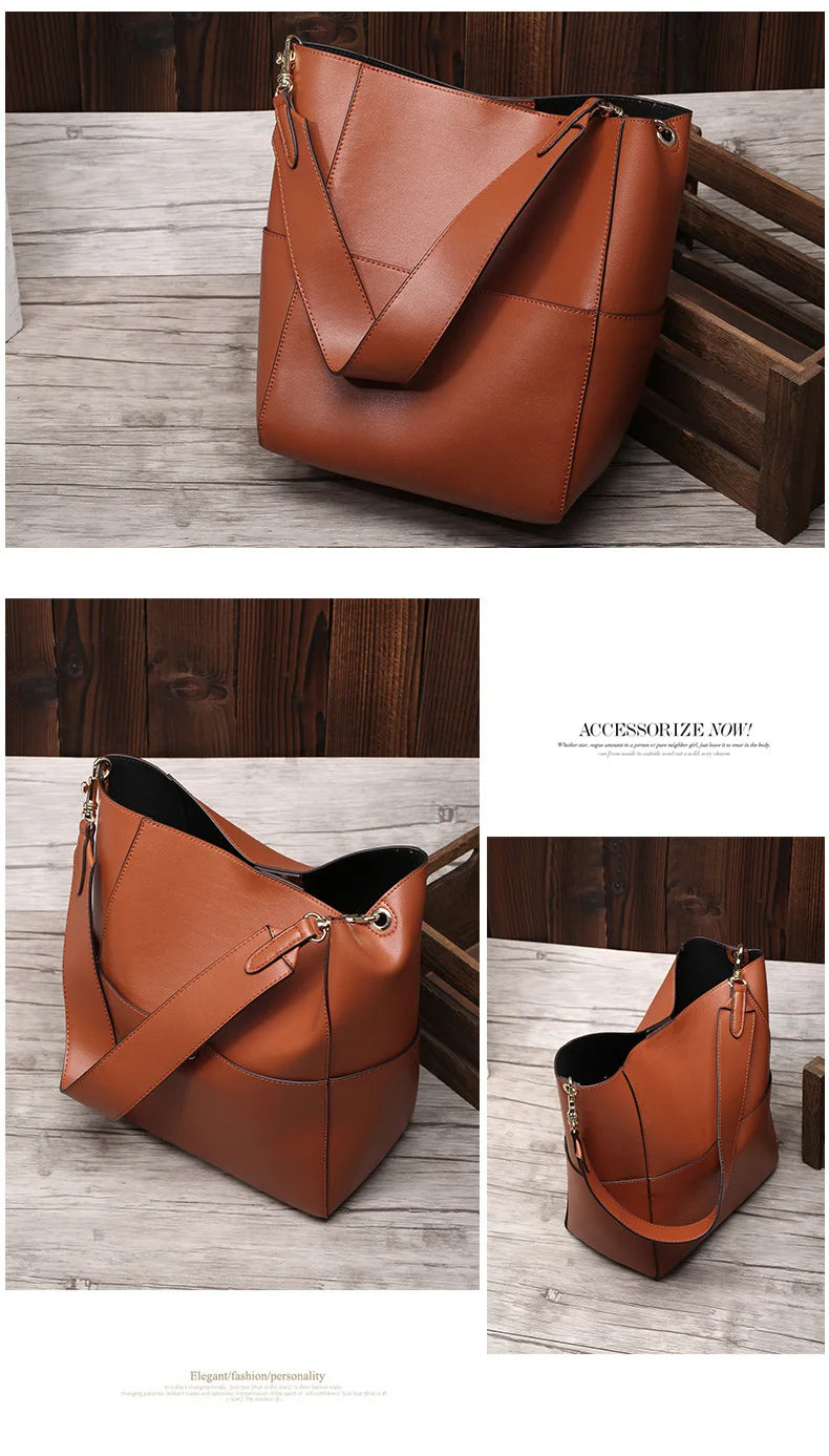 Genuine Leather Women's Bucket Shoulder Bag  High | Quality Cowhide | Cross body Bag