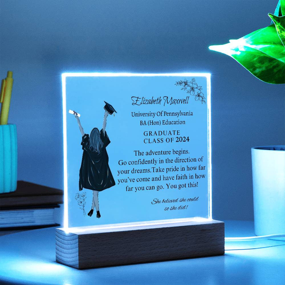 Personalized Graduation Acrylic Plaque | The Adventure begins | Daughter Graduation