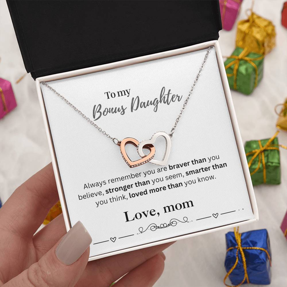 To My Bonus Daughter From Mom | Interlocking Hearts Necklace | Perfect Daughter Gift
