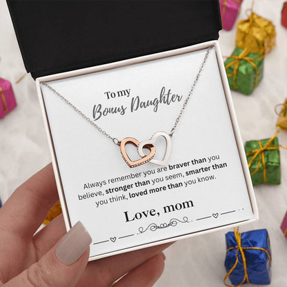 To My Bonus Daughter From Mom | Interlocking Hearts Necklace | Perfect Daughter Gift