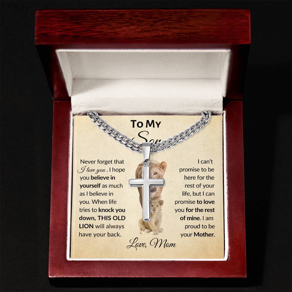 Perfect Gift from Mother to Son | Cuban Chain with Cross for Son | Meaningful Gift for Son from Mom