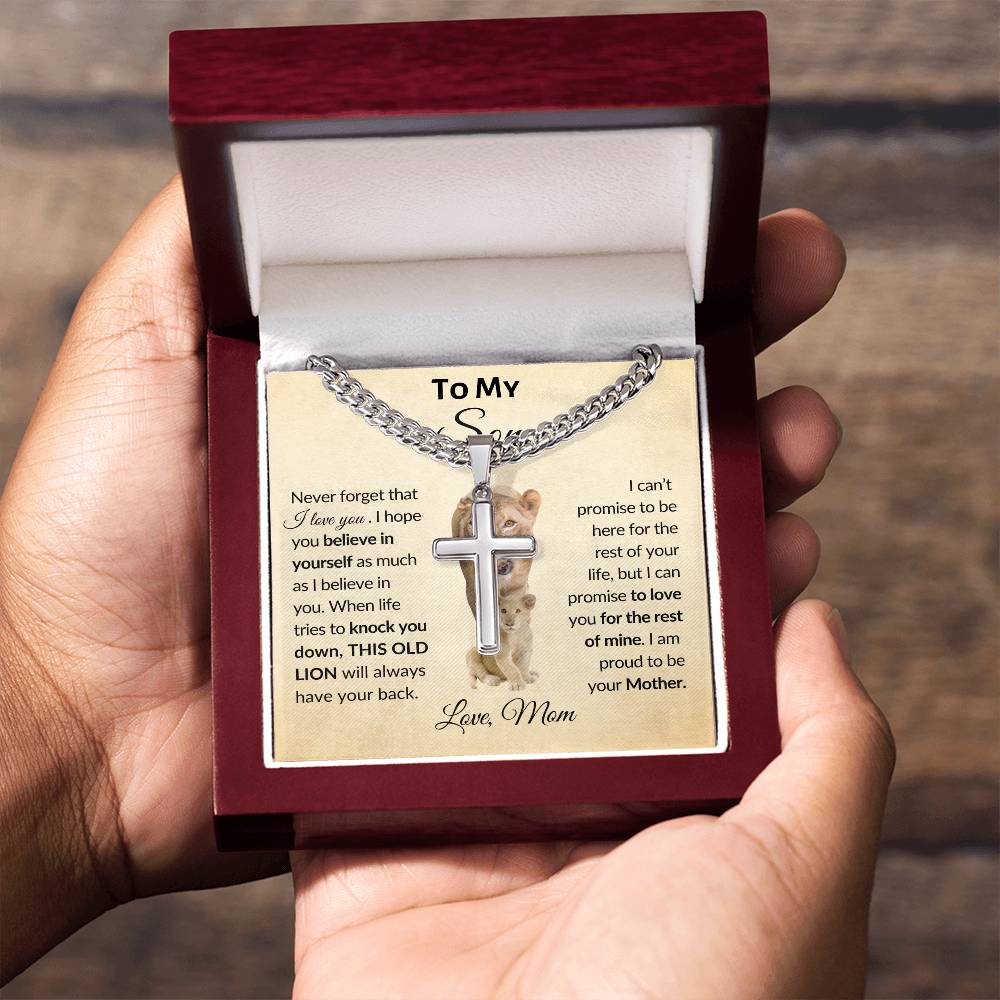 Perfect Gift from Mother to Son | Cuban Chain with Cross for Son | Meaningful Gift for Son from Mom