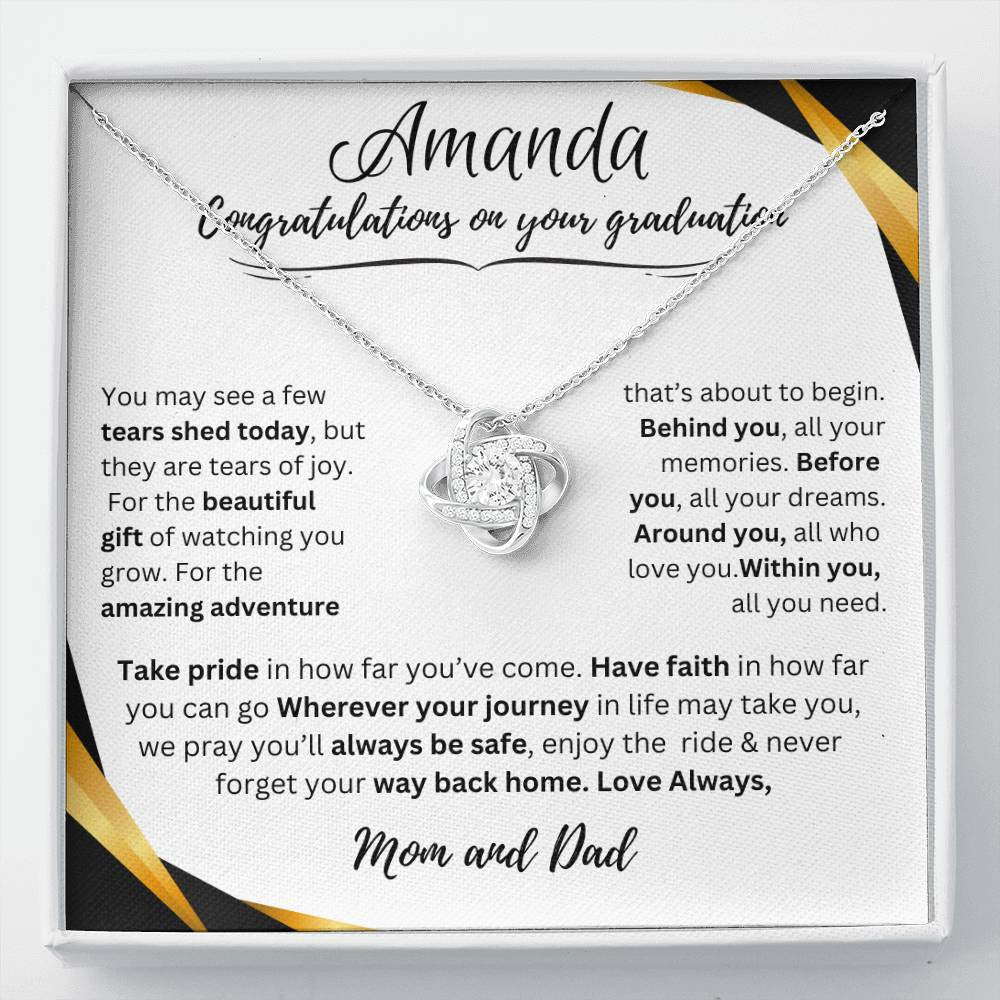 Personalized Graduate Love Knot Necklace |"Take Pride In How Far You’ve Come."| Congratulations!