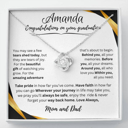 Personalized Graduate Love Knot Necklace |"Take Pride In How Far You’ve Come."| Congratulations!