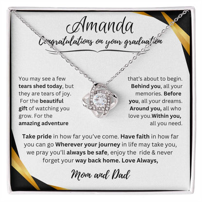 Personalized Graduate Love Knot Necklace |"Take Pride In How Far You’ve Come."| Congratulations!