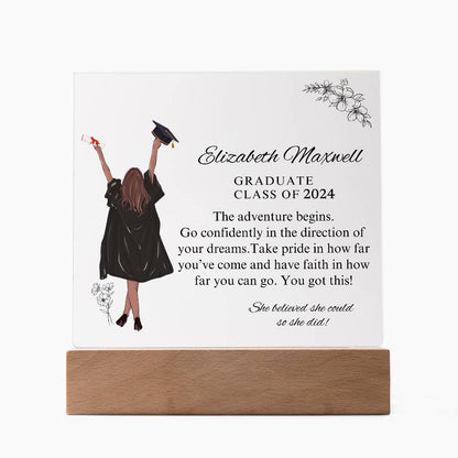 Personalized Graduation Acrylic  Plaque | Go Confidently In The Direction Of Your Dreams | Daughter's Graduation