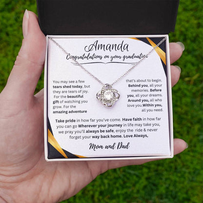 Personalized Graduate Love Knot Necklace |"Take Pride In How Far You’ve Come."| Congratulations!