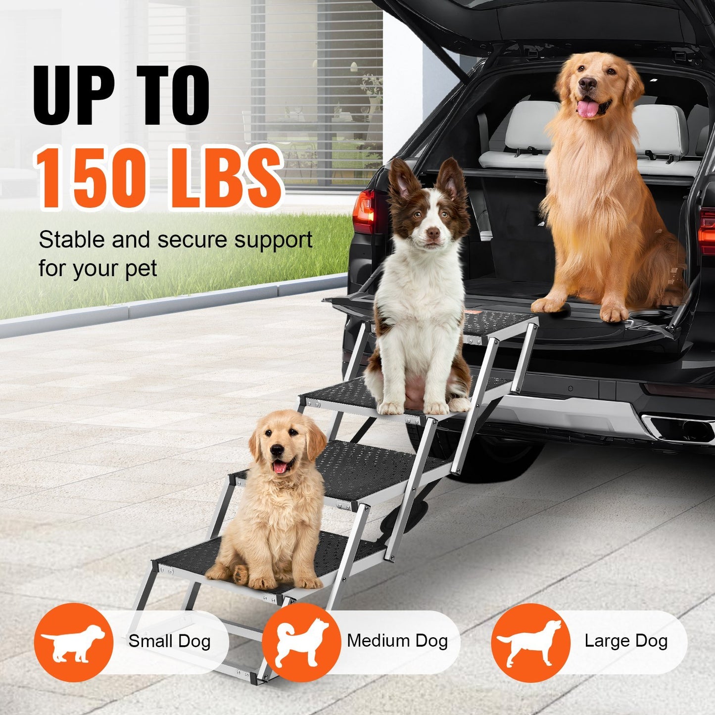 Dog Stair For Cars 4-step Folding Dog Steps Aluminum Loads Up To 150 Lbs