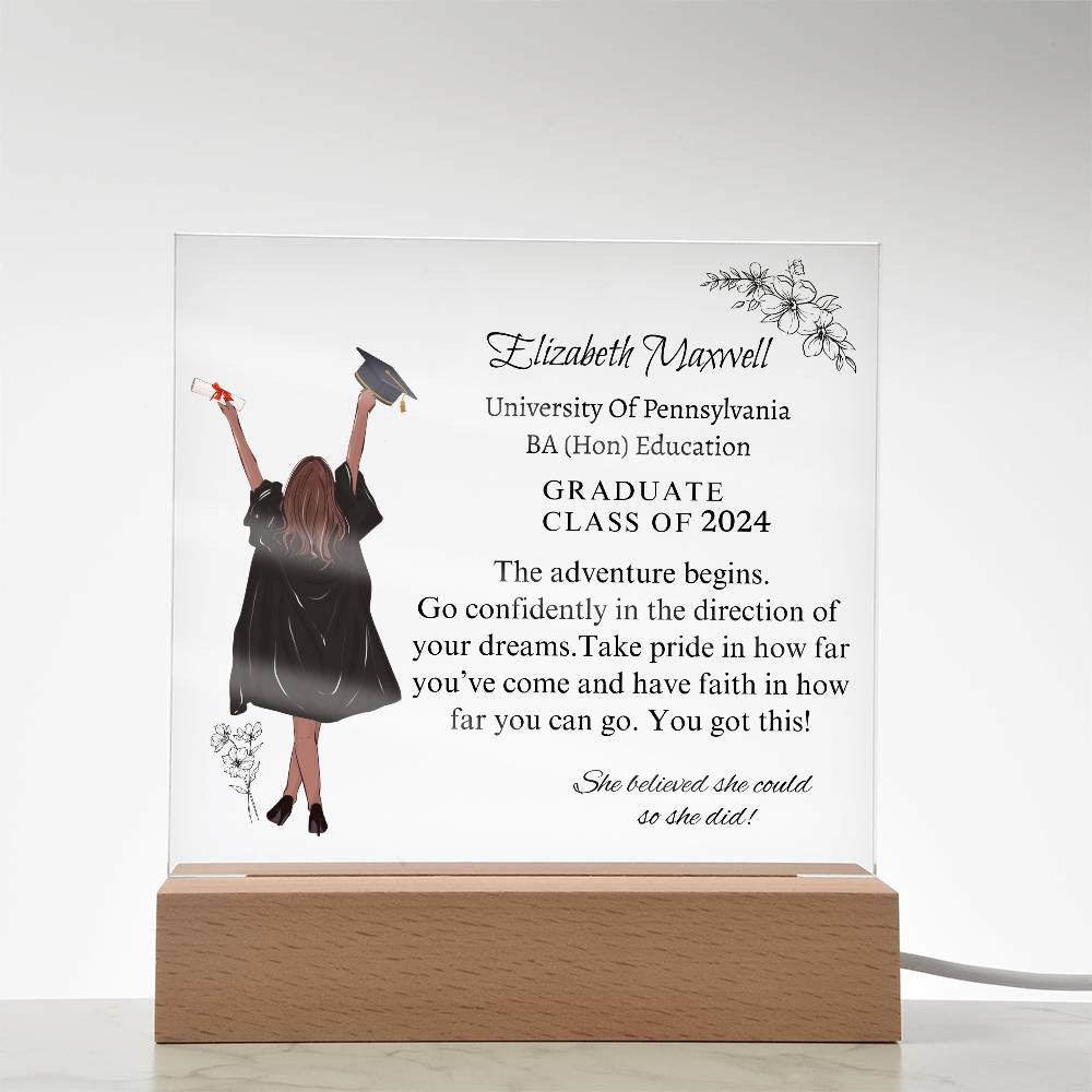 Personalized Graduation Acrylic Plaque | The Adventure begins | Daughter Graduation