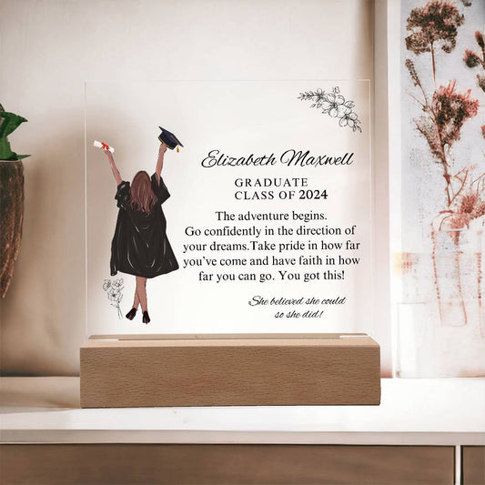 Personalized Graduation Acrylic  Plaque | Go Confidently In The Direction Of Your Dreams | Daughter's Graduation