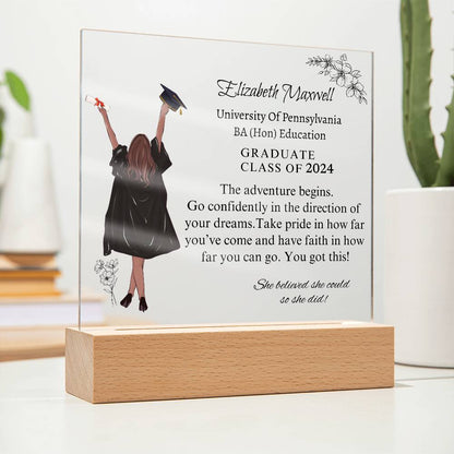Personalized Graduation Acrylic Plaque | The Adventure begins | Daughter Graduation